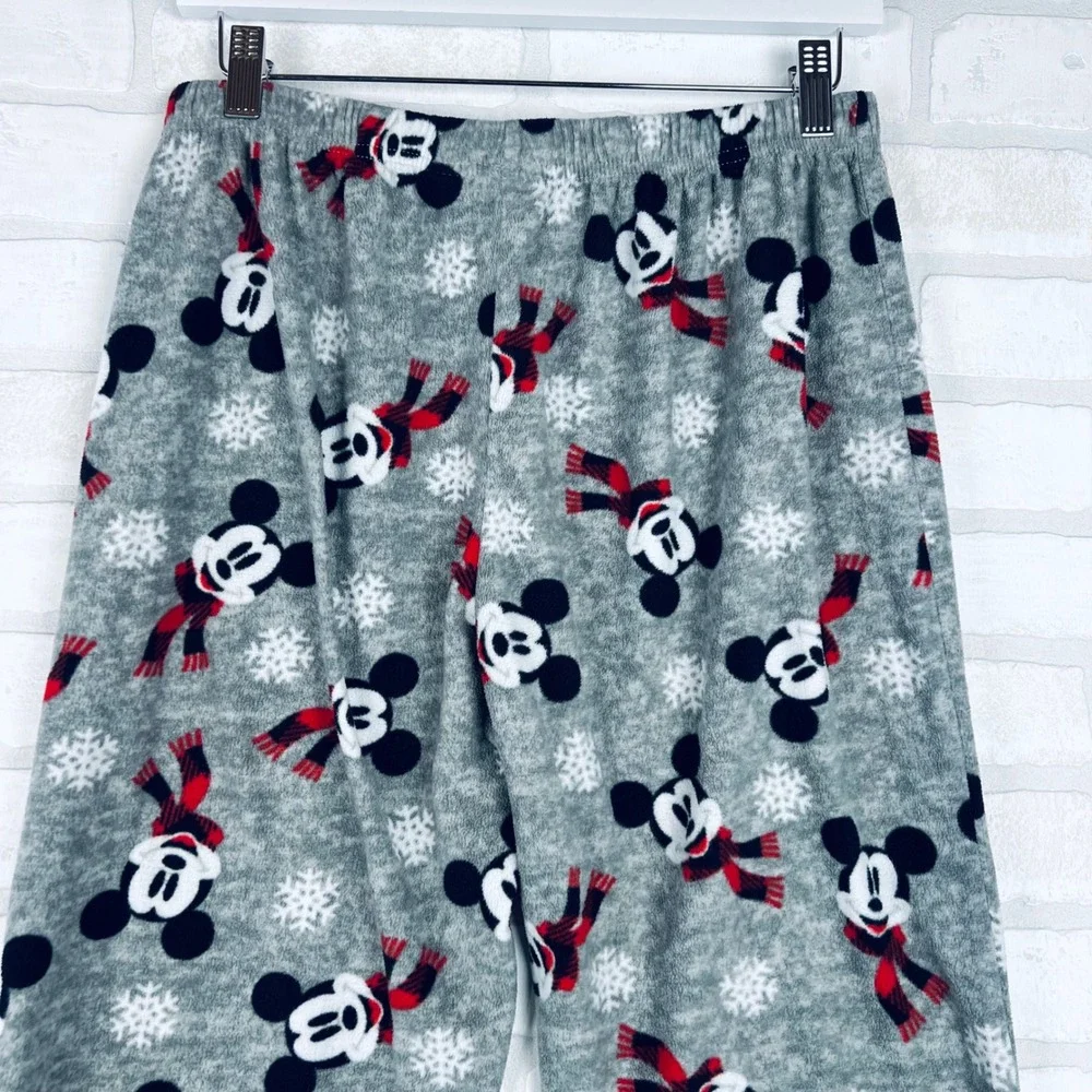 Disney Mickey Mouse Holiday Fleece Pajama Pants Gray Buffalo Plaid Medium - Picture 7 of 11